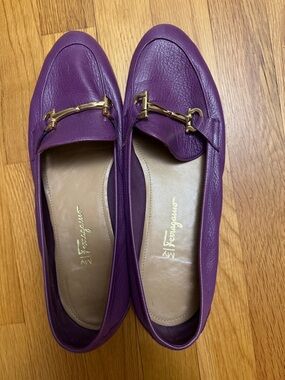 Salvatore Ferragamo Purple Leather Horsebit Loafers